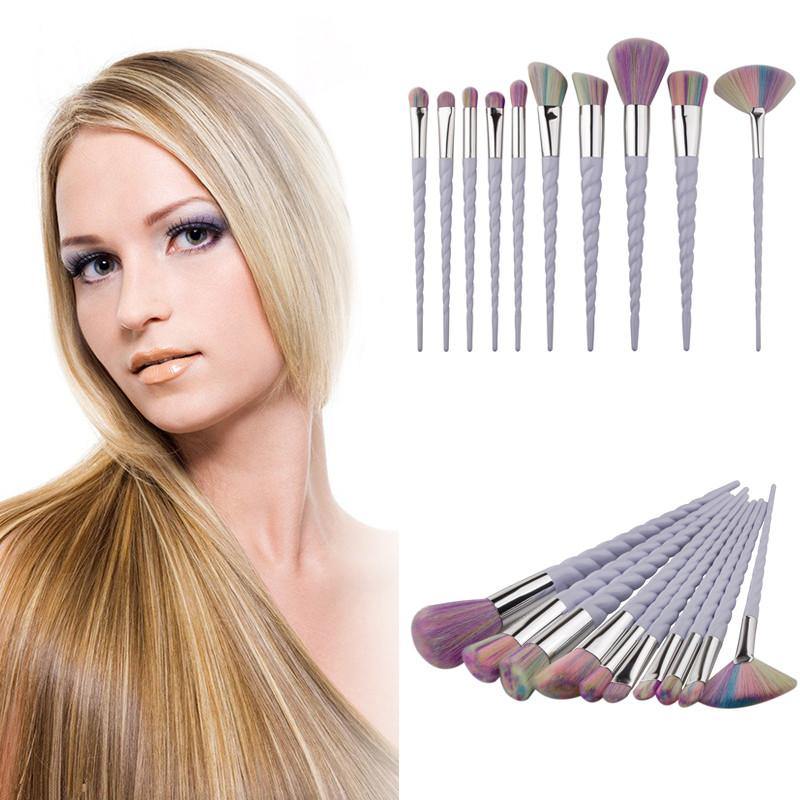 10pcs Rainbow Hair Unicorn Thread MakeUp Brushes -
