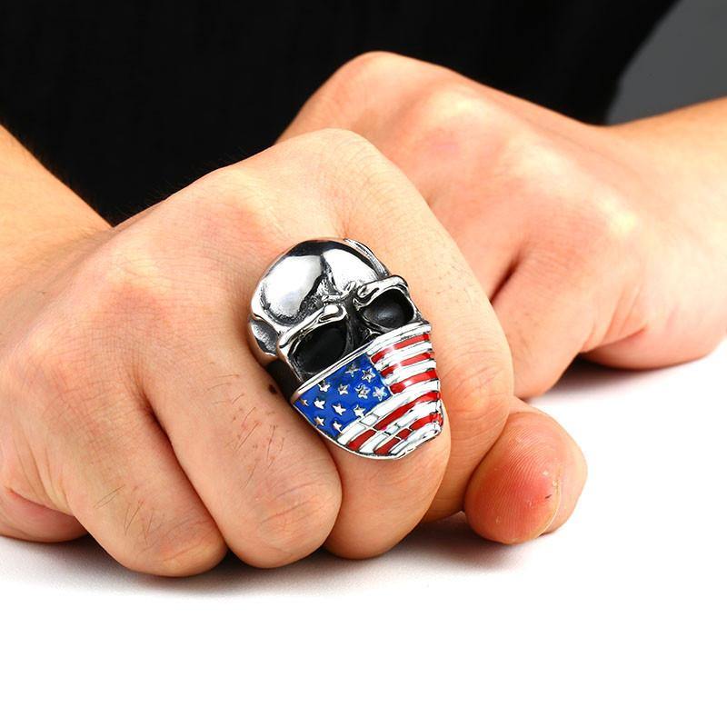 American Flag Skull Ring -