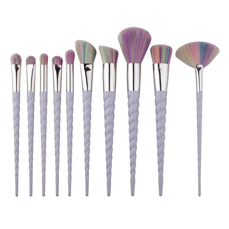 10pcs Rainbow Hair Unicorn Thread MakeUp Brushes -