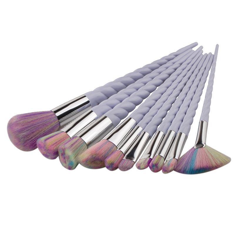 10pcs Rainbow Hair Unicorn Thread MakeUp Brushes -