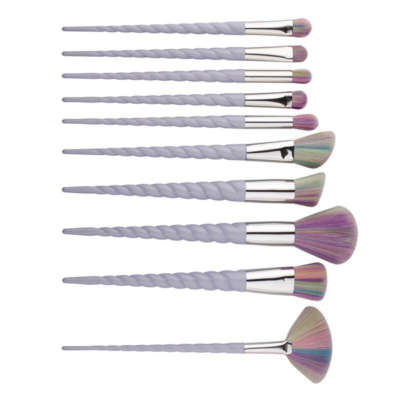 10pcs Rainbow Hair Unicorn Thread MakeUp Brushes -