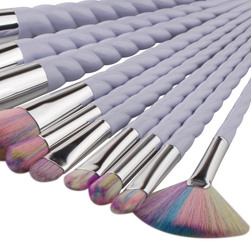 10pcs Rainbow Hair Unicorn Thread MakeUp Brushes -