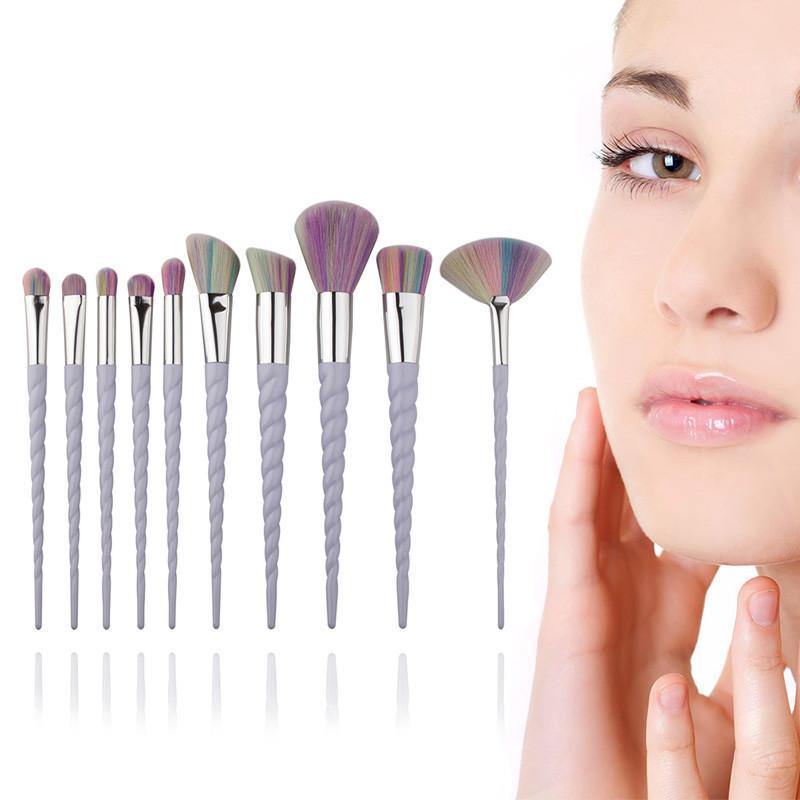 10pcs Rainbow Hair Unicorn Thread MakeUp Brushes -