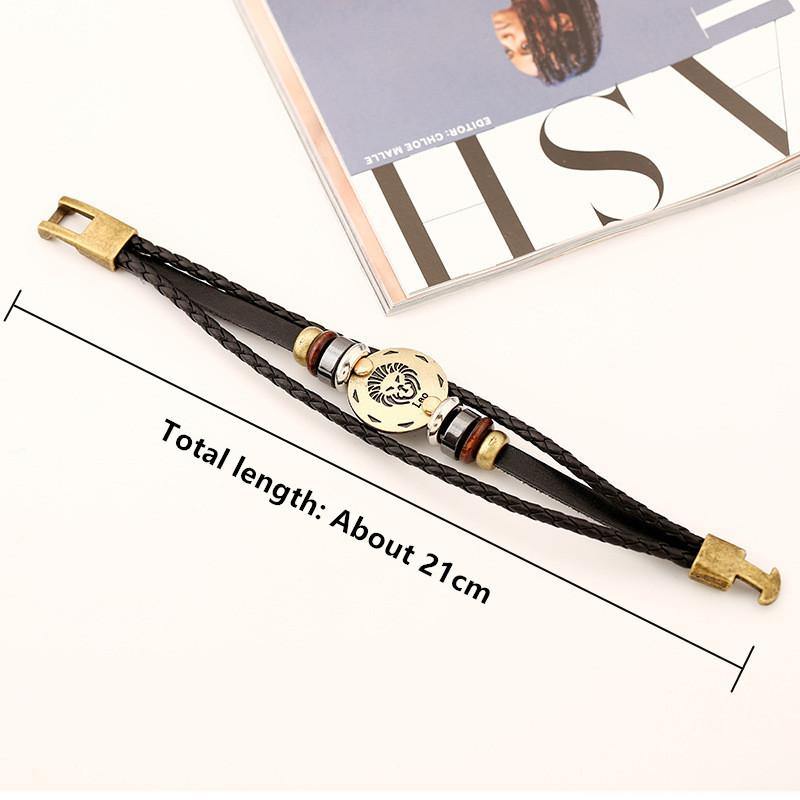 12 Zodiac Signs Leather Bracelet -