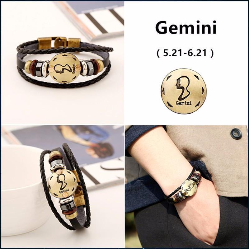 12 Zodiac Signs Leather Bracelet -