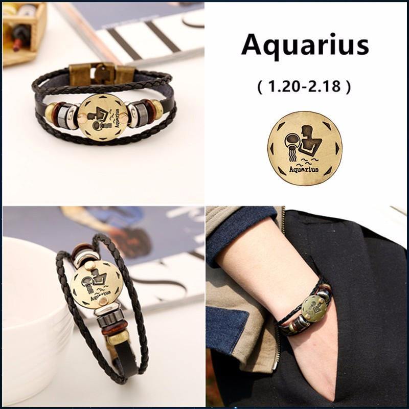 12 Zodiac Signs Leather Bracelet -