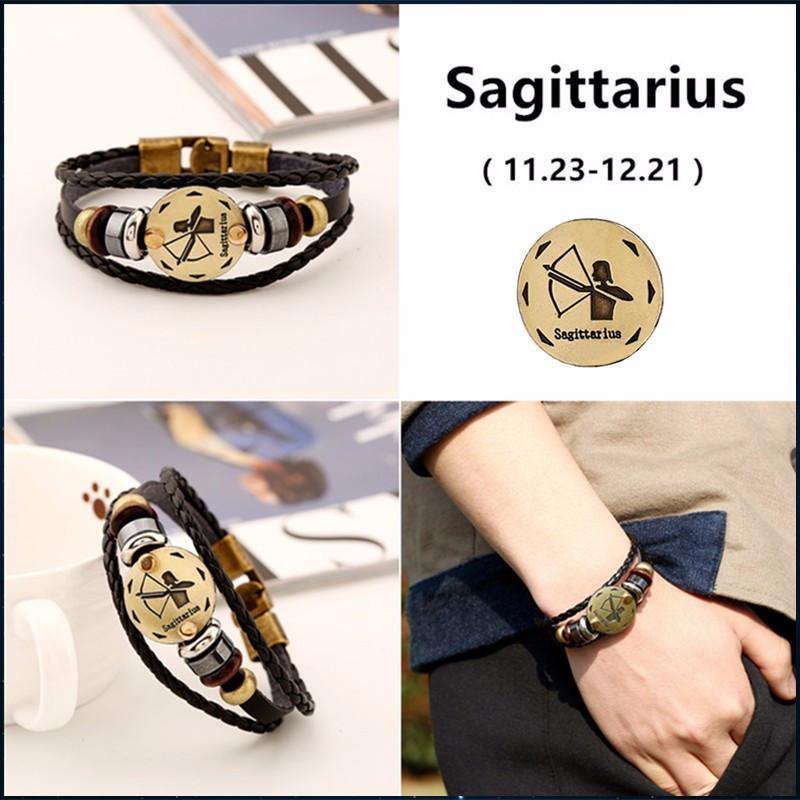 12 Zodiac Signs Leather Bracelet -