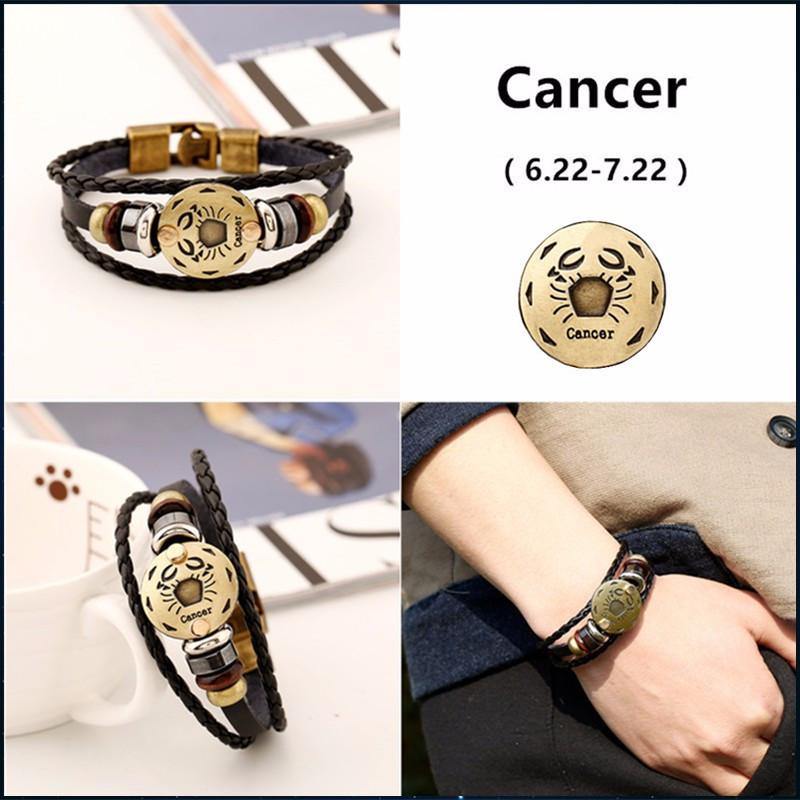 12 Zodiac Signs Leather Bracelet -