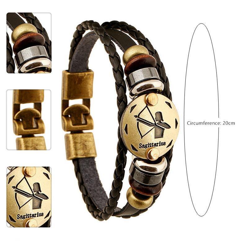 12 Zodiac Signs Leather Bracelet -