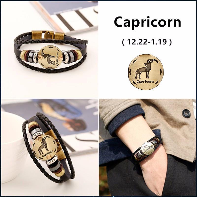 12 Zodiac Signs Leather Bracelet -