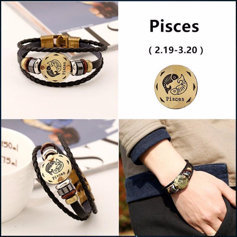 12 Zodiac Signs Leather Bracelet -
