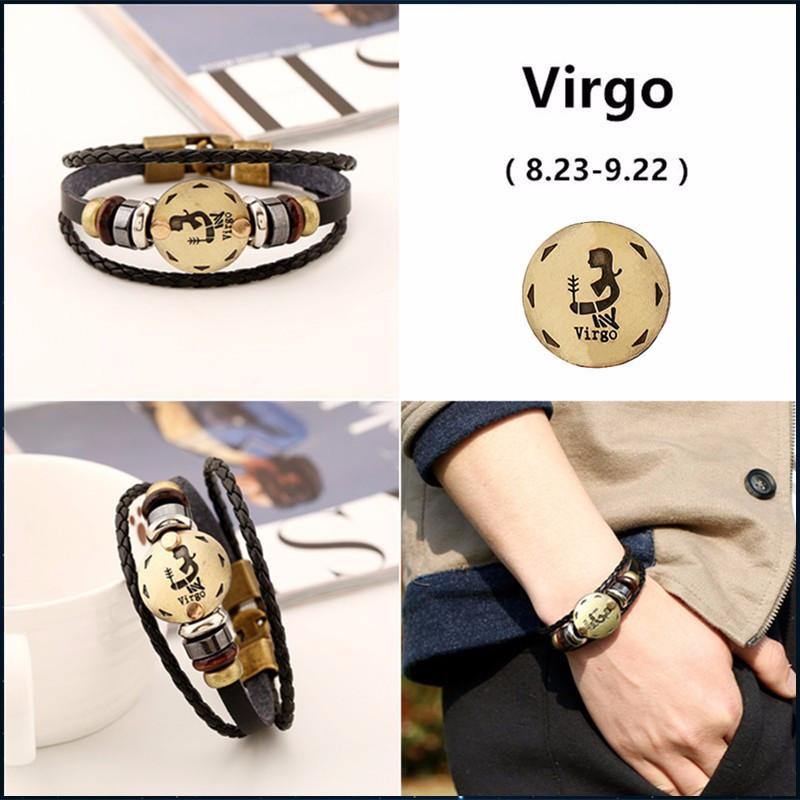 12 Zodiac Signs Leather Bracelet -