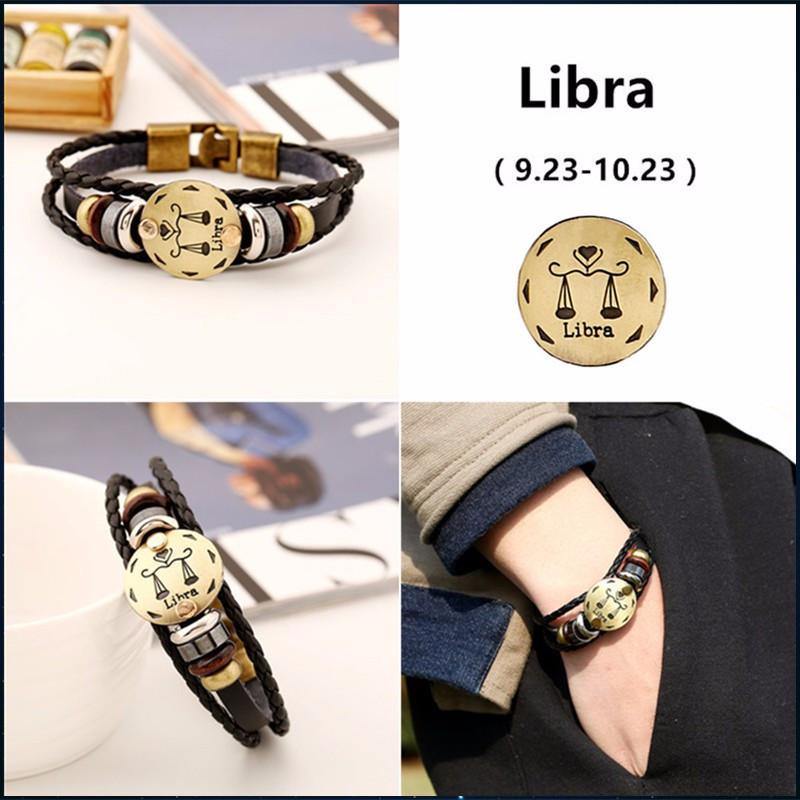 12 Zodiac Signs Leather Bracelet -