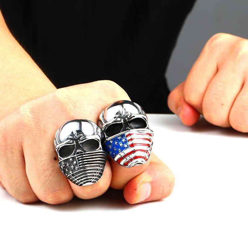 American Flag Skull Ring -