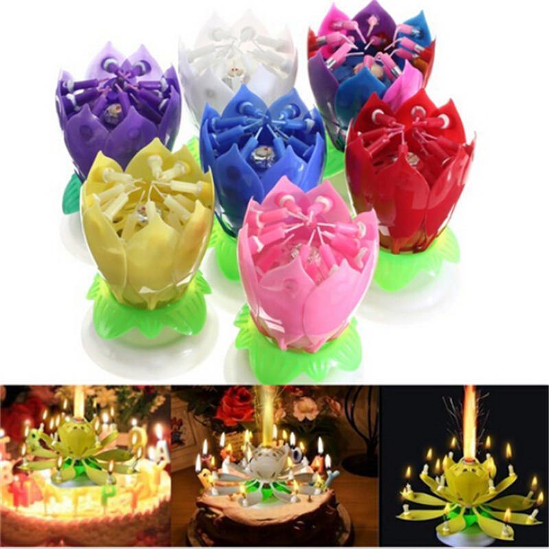 Beautiful Blossom Lotus Birthday Rotating Music Candle -