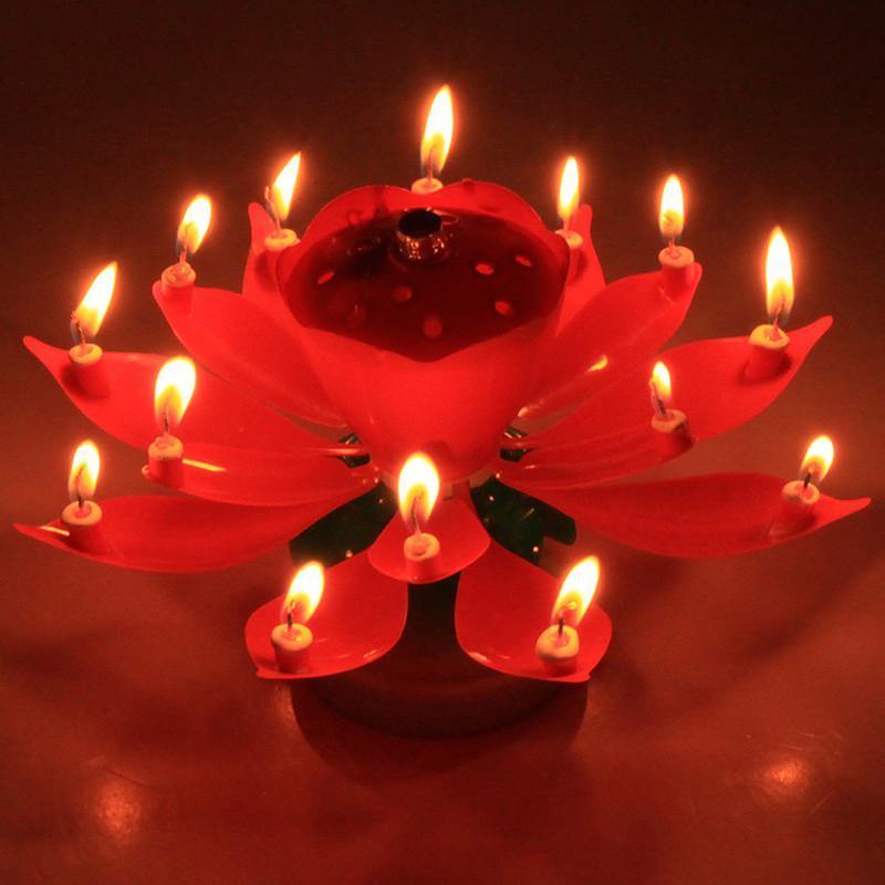 Beautiful Blossom Lotus Birthday Rotating Music Candle -