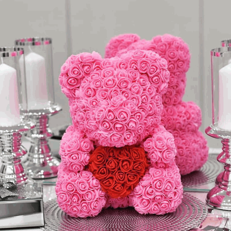 Large Rose Bear Grey with Red Heart