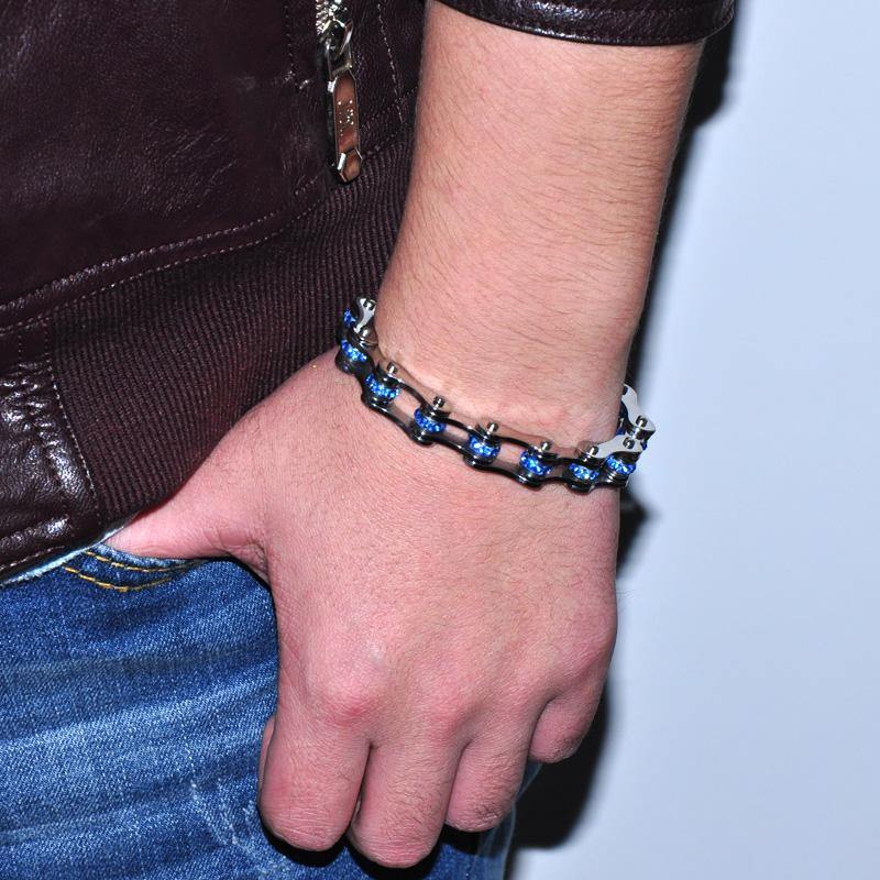 Blue Crystal Bicycle/Motorcycle Chain Bracelet - 3537628