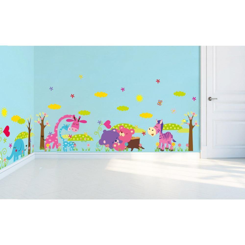 Cartoon Animal Forest 3D Wall Stickers Decals for Nursery and Kids Room Decoration -
