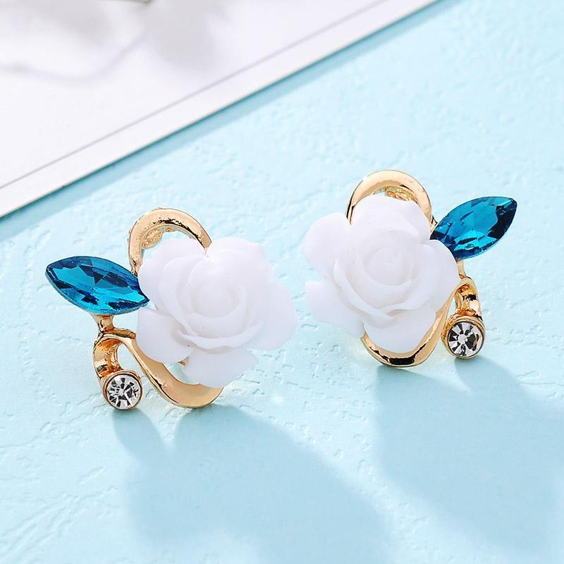 Crystal Rose Stud Earrings -