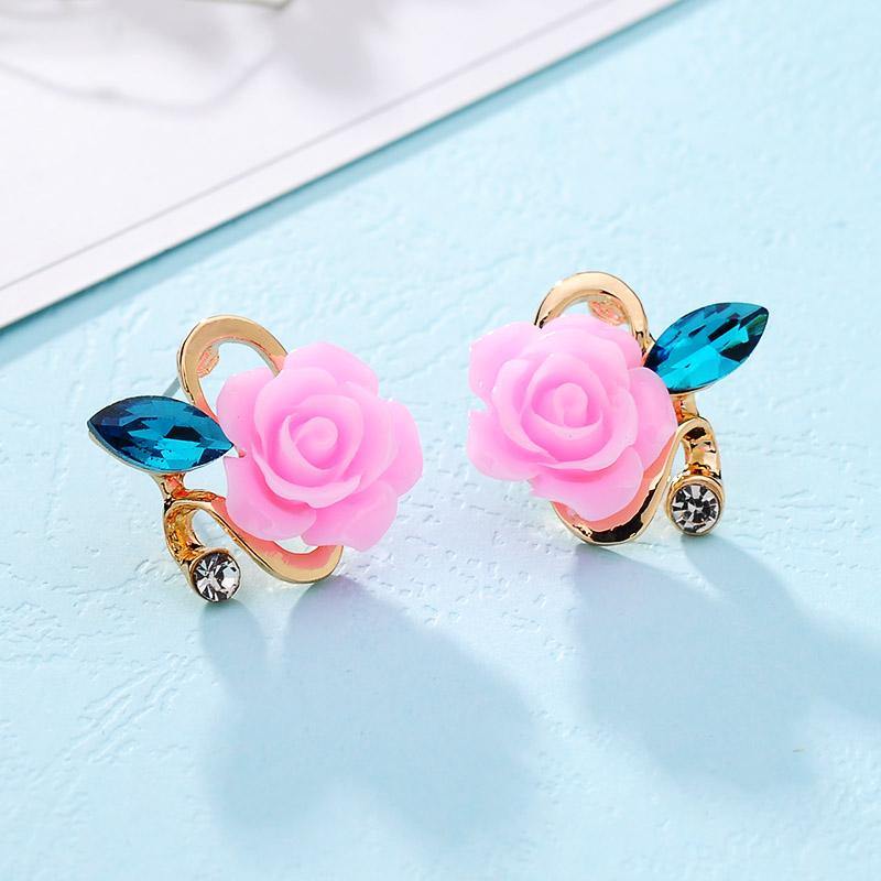 Crystal Rose Stud Earrings -