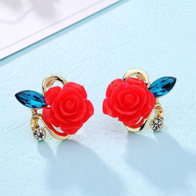 Crystal Rose Stud Earrings -