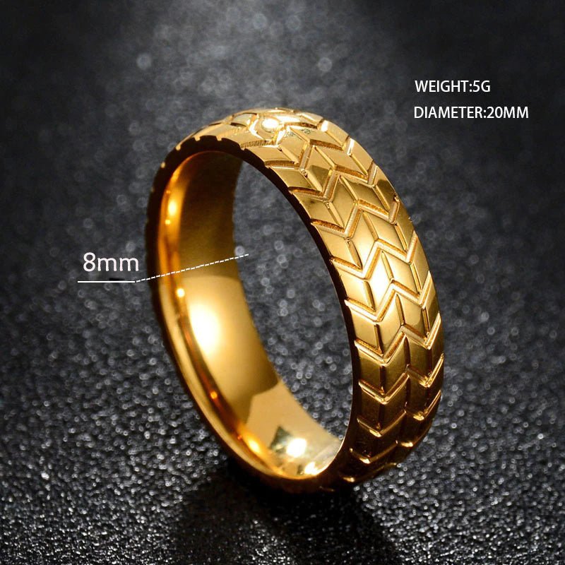 Engraved Tire Tread Grooved Ring -
