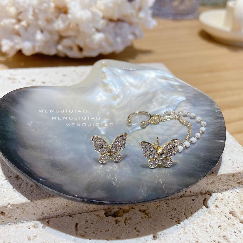 Elegant Rhinestone Butterfly Stud Earrings -