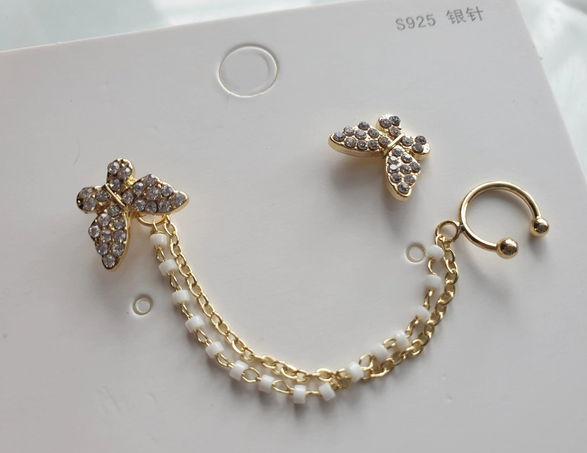 Elegant Rhinestone Butterfly Stud Earrings -