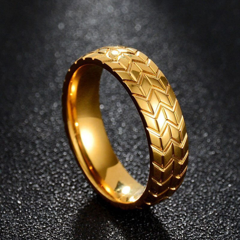 Engraved Tire Tread Grooved Ring -