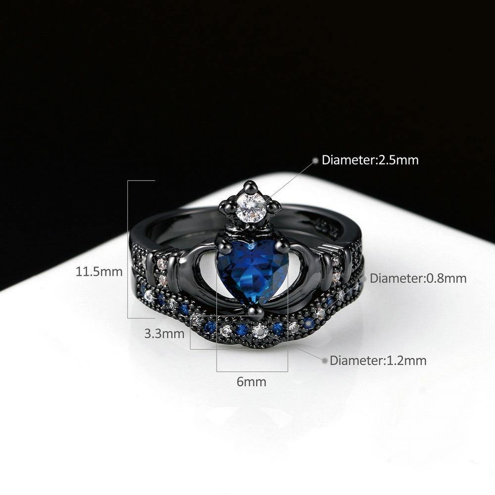 Heart &amp; Crown Black Gold Ring Set -