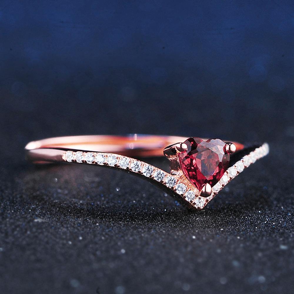 Natural Heart Cut Red Garnet Ring -