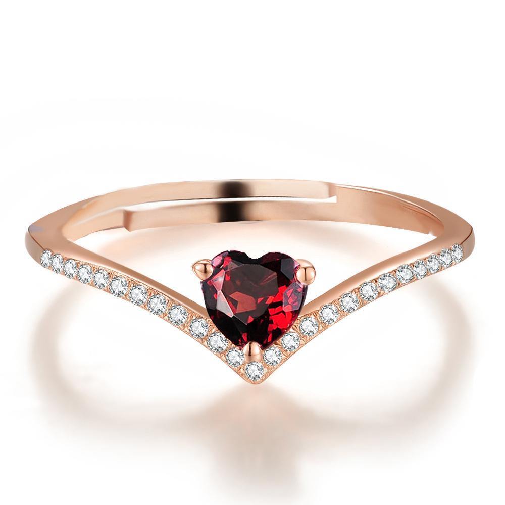 Natural Heart Cut Red Garnet Ring -