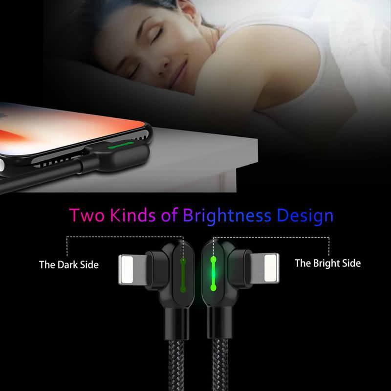 Right Angle USB Charging Cable For iPhone &amp; Samsung Phones -