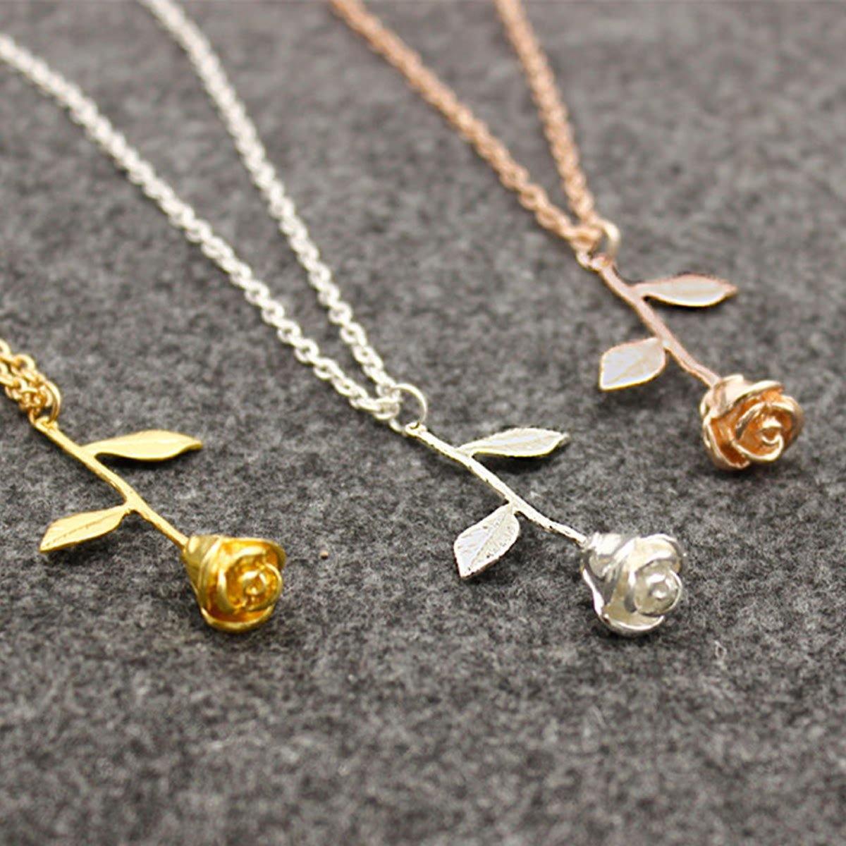 Rose Flower Pendant & Chain Necklace -
