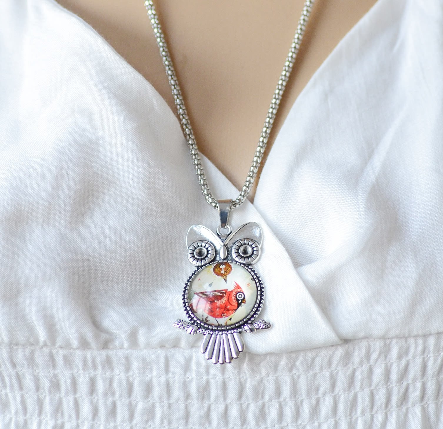 Stainless Steel Owl Pendant Necklace -