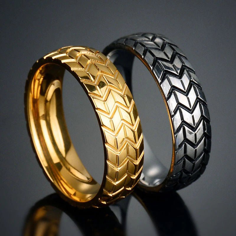 Engraved Tire Tread Grooved Ring -