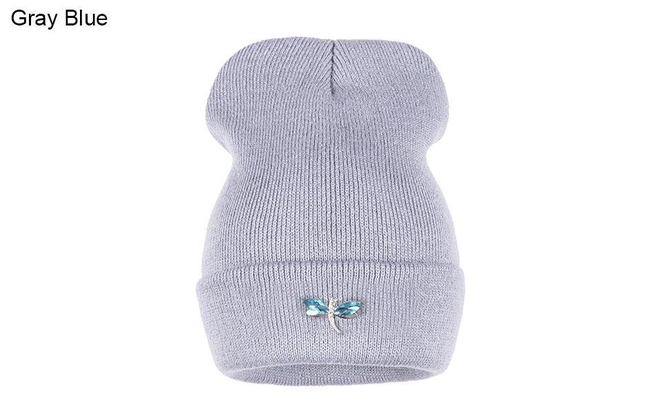 Winter Beanie With Crystal Dragonfly -