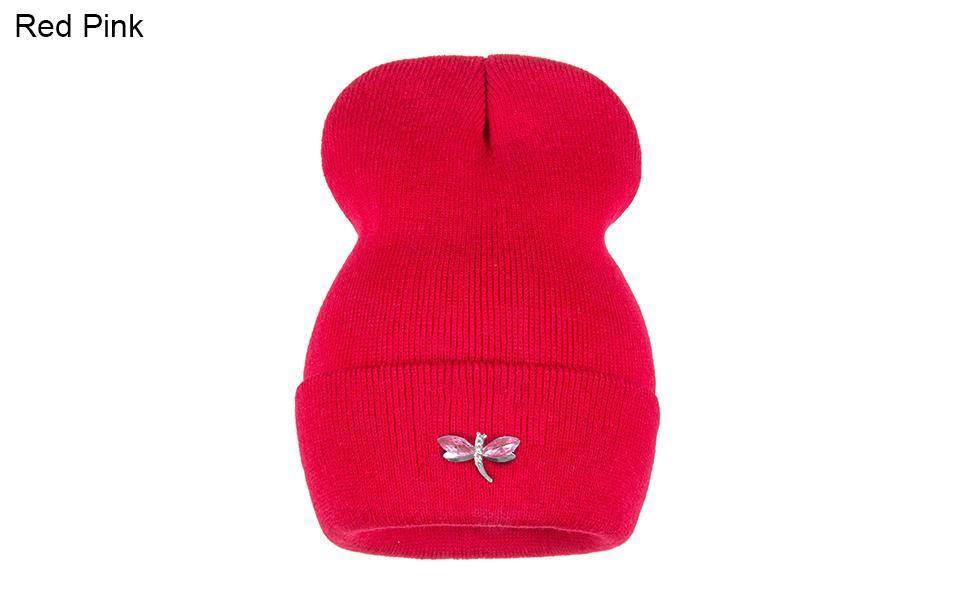 Winter Beanie With Crystal Dragonfly -